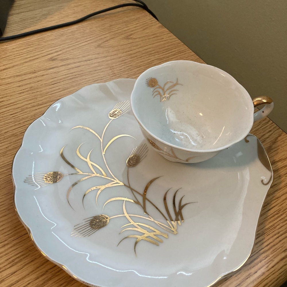 Cup and snack plates by Lefton China